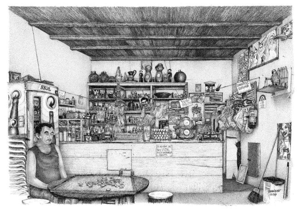 Quadro do artista plástico Cavani Rosas que retrata Venda do Seu Vital - Divulga